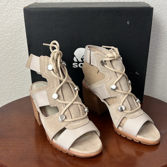 Sorel Nadia Strappy Lace Up Suede Sandals Size 5 In Ancient Fossil - Picture 9 of 14
